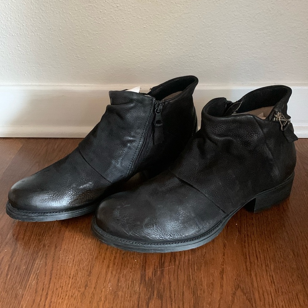 Miz Mooz Black Ankle Booties with Chunky Heel